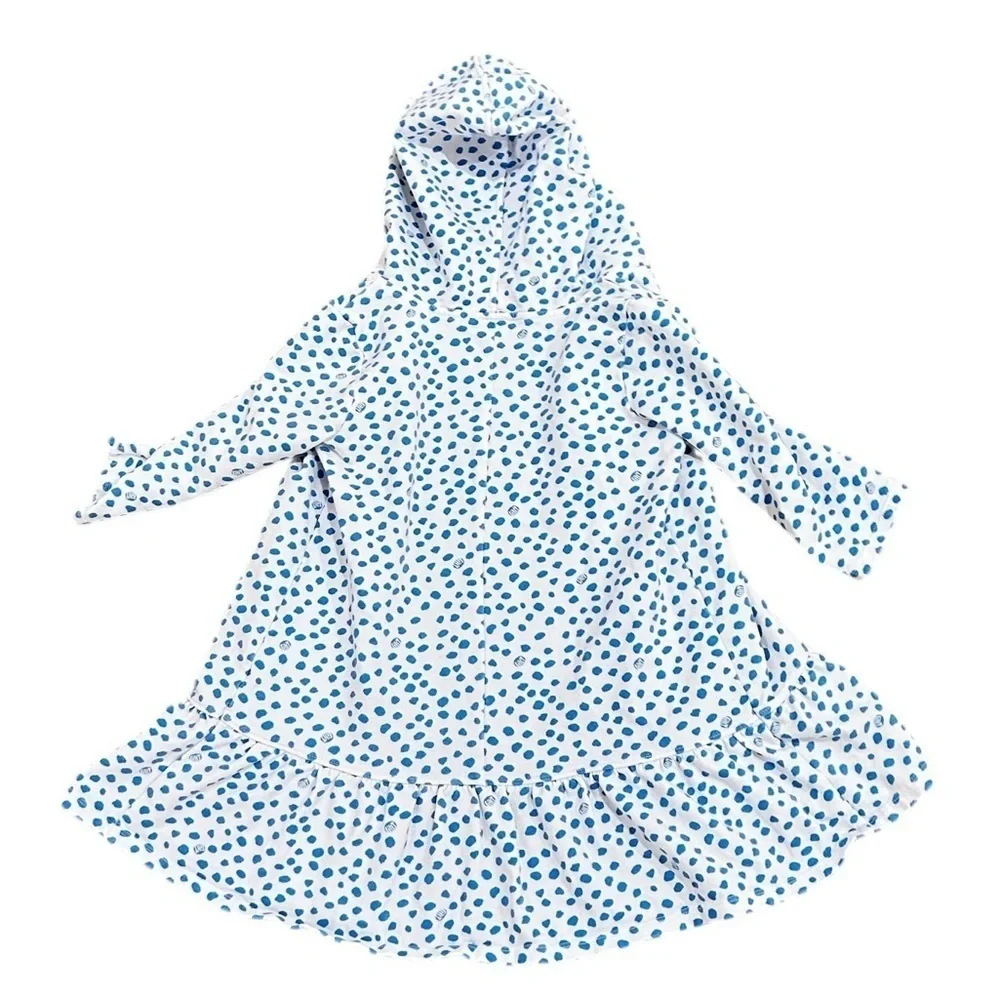 Lilly Pultizer turquoise blue Polka Dot Hooded zip-up coverup Dress girls small